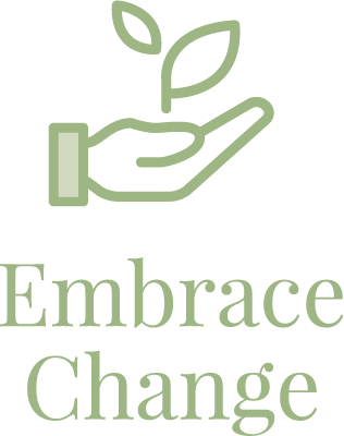 A hand holding a plant: Embrace Change
