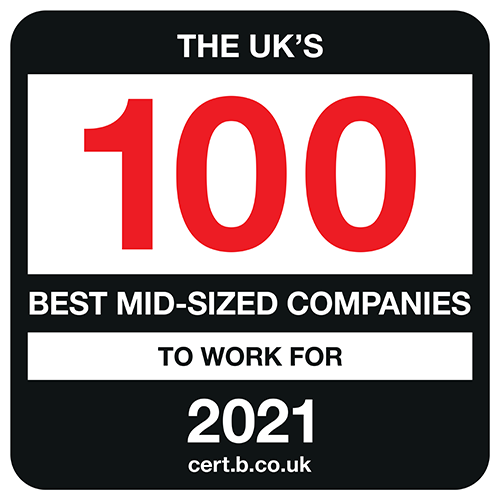 Named by 'Best Companies' as one of the UK's Top 100 Best Mid-Sized Companies to Work For 2021