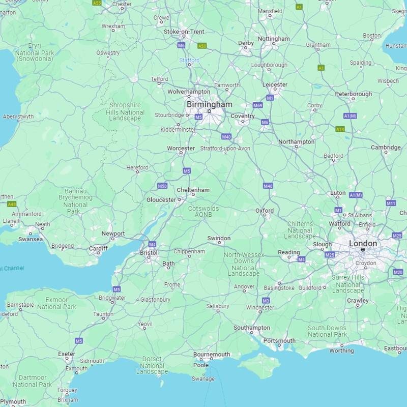 Map of southwest England and parts of Wales