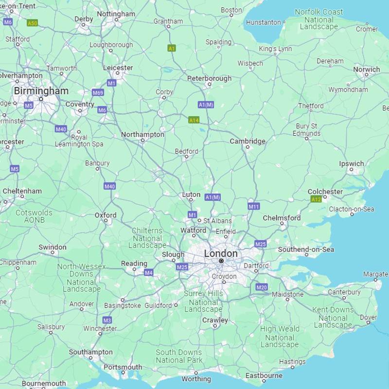 map of southeast England and parts of the Midlands