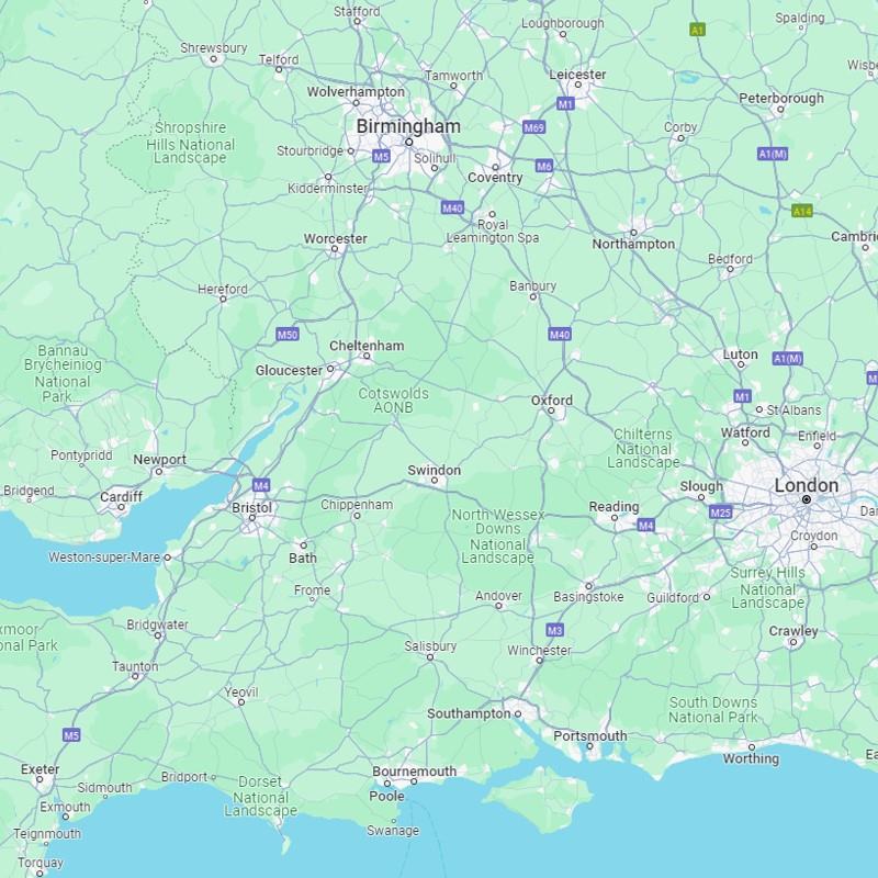 Map of south west and parts of Wales
