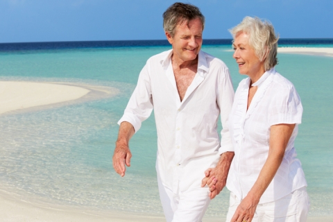 Couple walking on the beach
