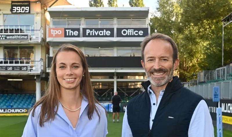 Emma Bell and Julian Frere - Bath Rugby field