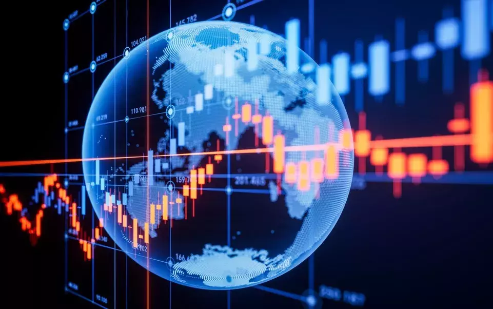 Blue world with orange and blue graph