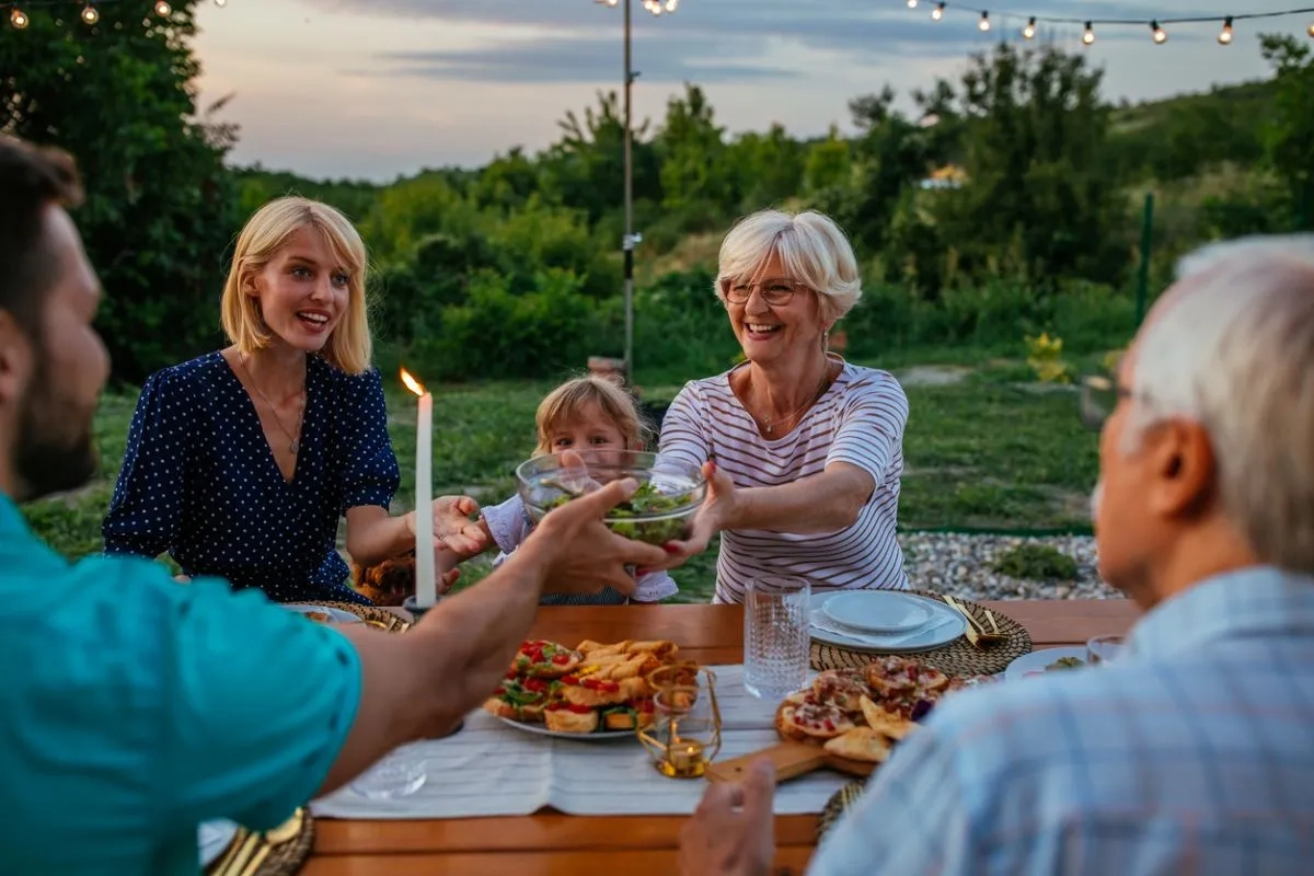 Family eating outside together