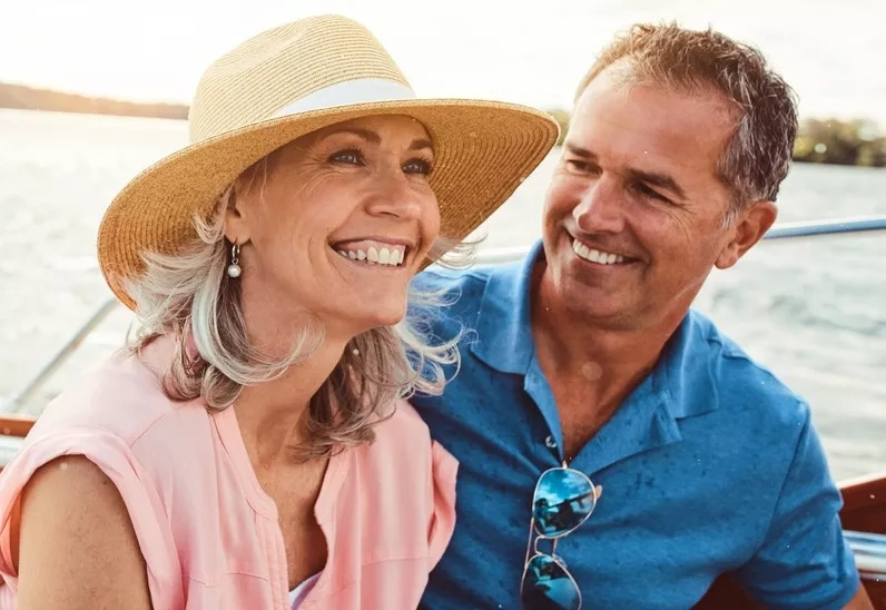 A happy couple on a boat