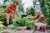 happy couple gardening
