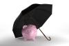 Piggy bank under black umberella