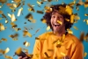 Young man surrounded by confetti