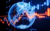 Blue globe with orange and blue investment graph across it 