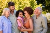 Portrait Of Multi-Generation Family Standing In Garden Smiling 