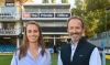 Emma Bell and Julian Frere - Bath Rugby field